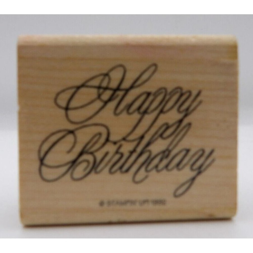 Stamp, Wooden Rubber, Happy Birthday ©1992 Stampin Up! 2 x 1 3/4" Vintage